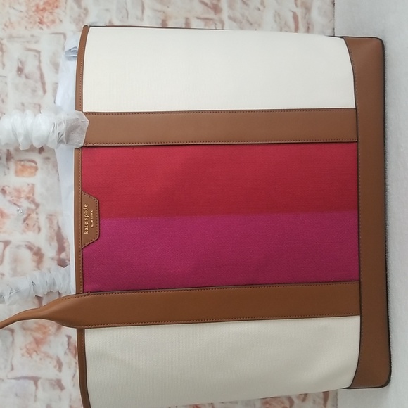 New kate spade Racing Stripe Canvas Tote Bag - Picture 3 of 14